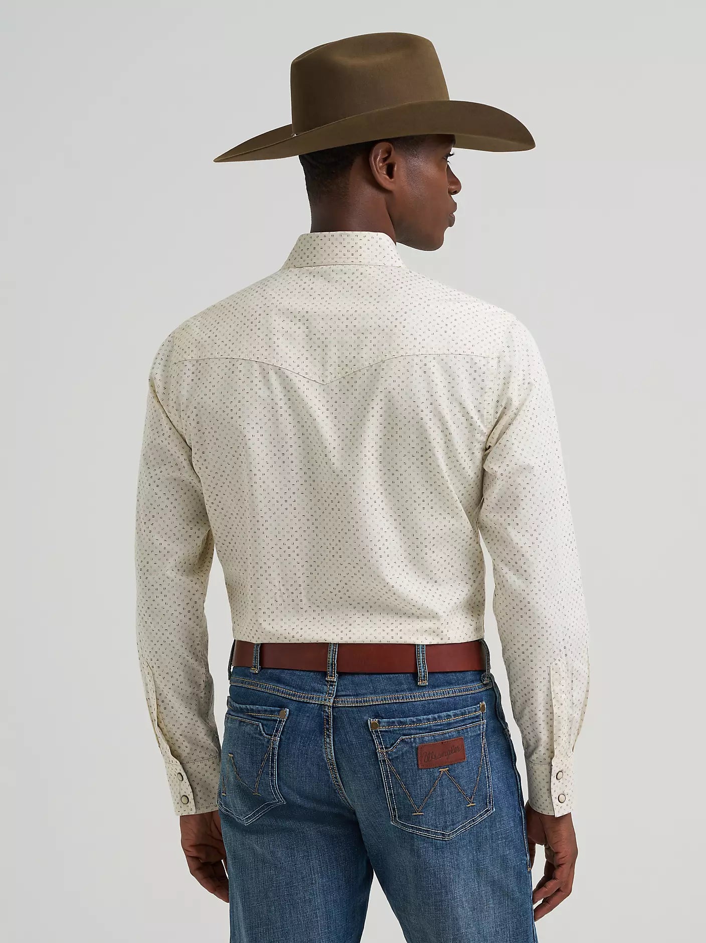 Wrangler Mens Wrangler Retro® Premium Long Sleeve Western Snap Printed Shirt - Ecru Drops