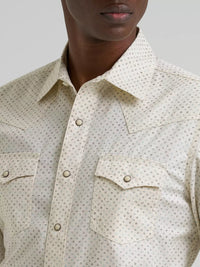 Wrangler Mens Wrangler Retro® Premium Long Sleeve Western Snap Printed Shirt - Ecru Drops