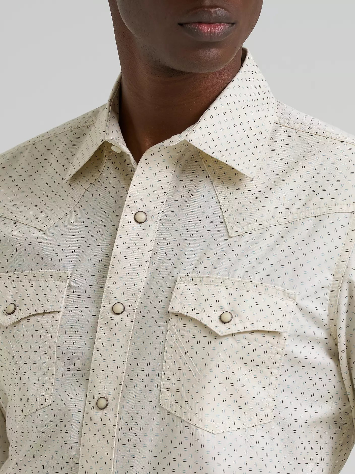 Wrangler Mens Wrangler Retro® Premium Long Sleeve Western Snap Printed Shirt - Ecru Drops