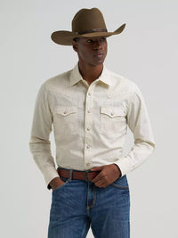 Wrangler Mens Wrangler Retro® Premium Long Sleeve Western Snap Printed Shirt - Ecru Drops