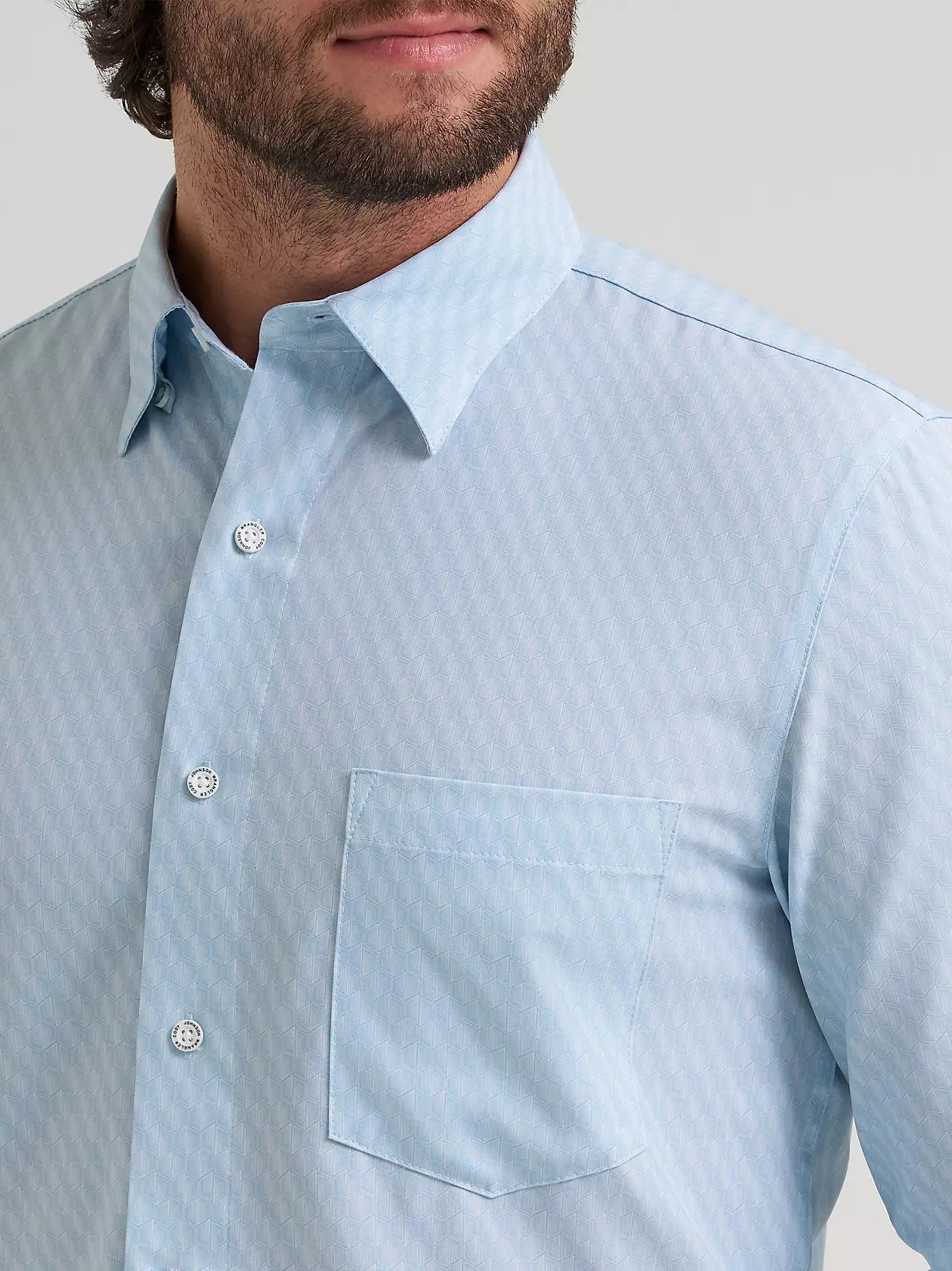 Wrangler Mens Cody Johnson Performance Button Down Shirt - Aqua Hexagon