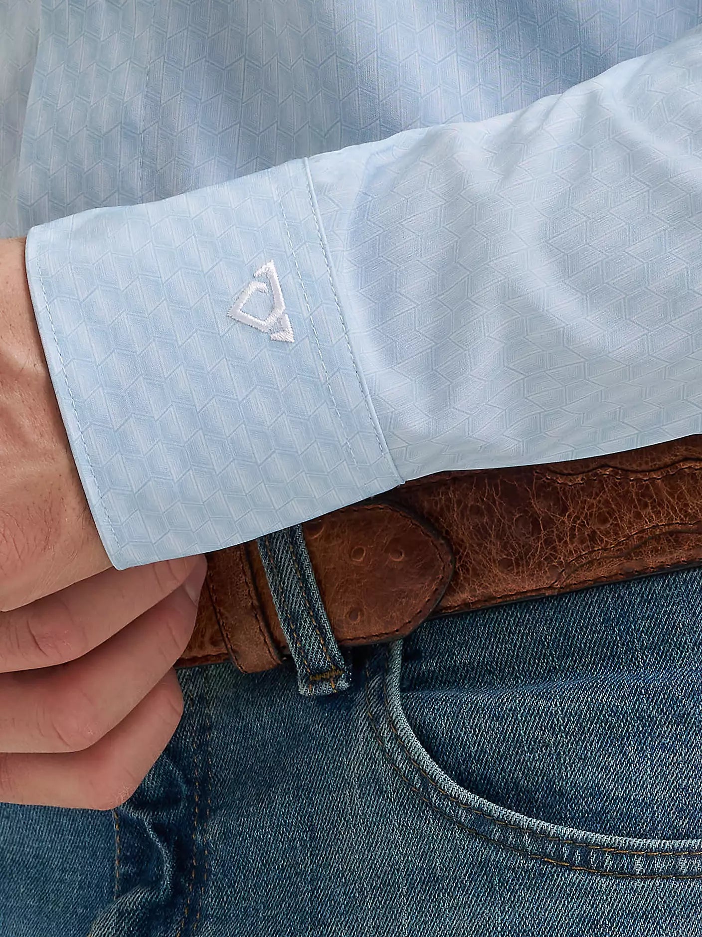 Wrangler Mens Cody Johnson Performance Button Down Shirt - Aqua Hexagon