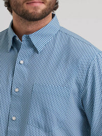 Wrangler Mens Cody Johnson Performance Button Down Shirt - Cyan Squares