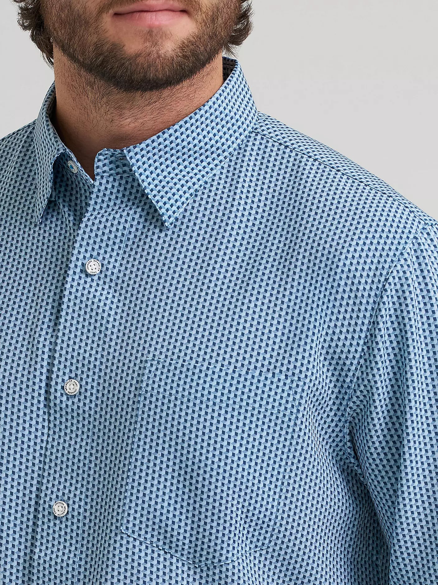 Wrangler Mens Cody Johnson Performance Button Down Shirt - Cyan Squares