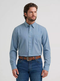 Wrangler Mens Cody Johnson Performance Button Down Shirt - Cyan Squares