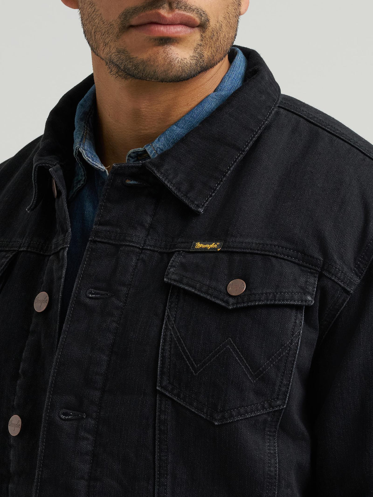 Wrangler Mens Retro Denim Jacket - Sherpa Lined - Caviar