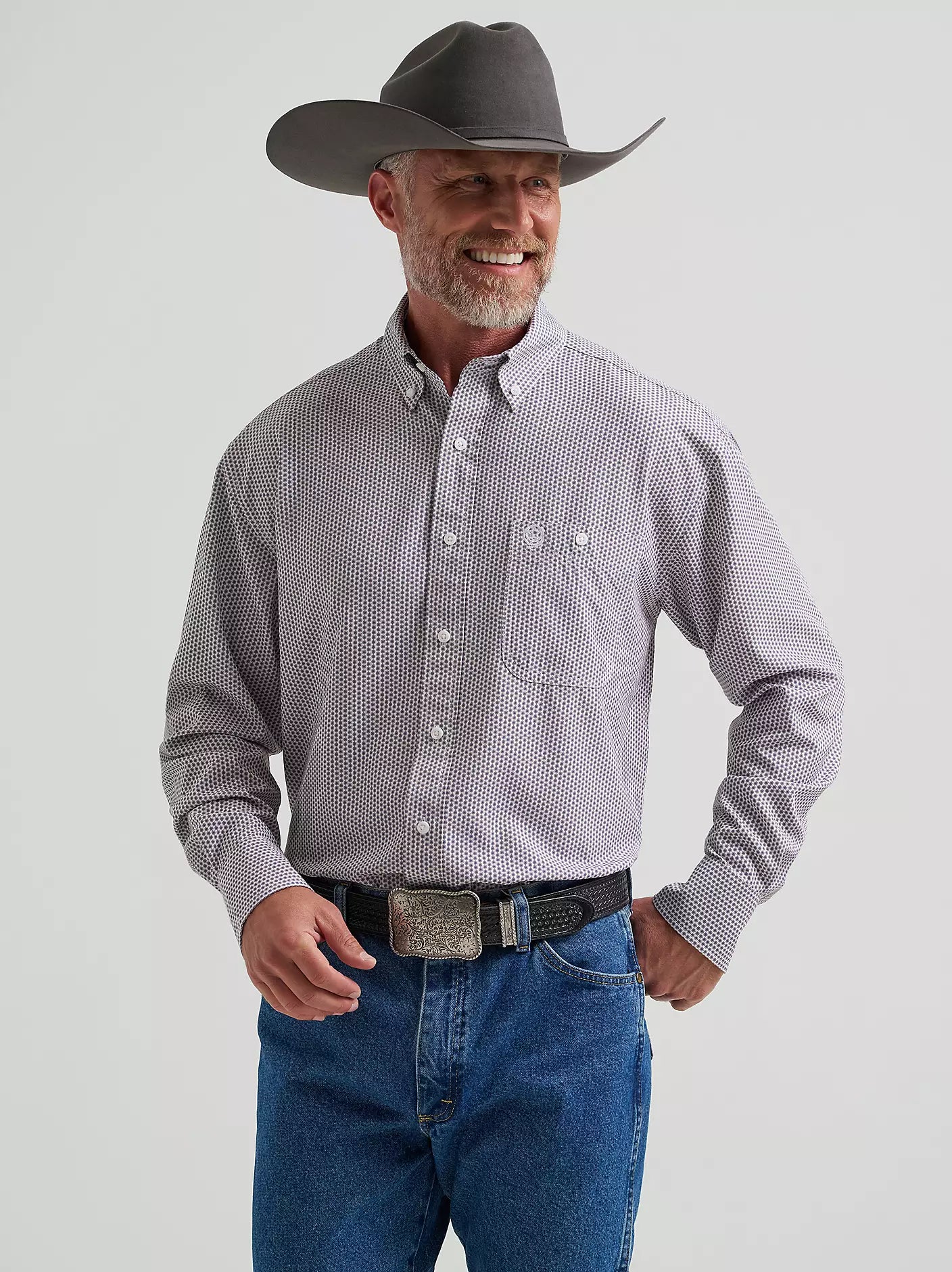 Wrangler Mens George Strait Collection Performance One Pocket Long Sleeve Shirt - Relaxed Fit - Blue