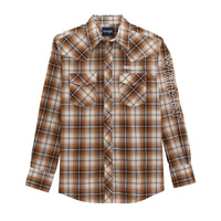 Wrangler Mens Long Sleeve Logo Shirt - Snaps - Brown