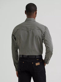 Wrangler Mens Vintage-Inspired Brushpopper Western Snap Workshirt - Smoky Stripe