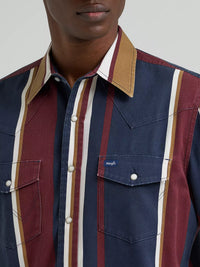 Wrangler Mens Vintage-Inspired Brushpopper Western Snap Workshirt - Navy Multi