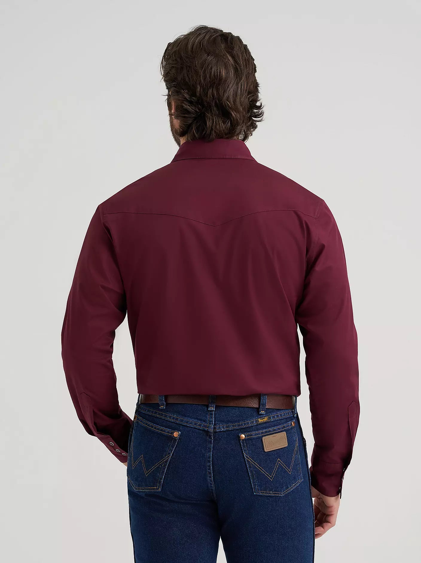 Wrangler Mens Long Sleeve Solid Broadcloth Western Snap Shirt - Burgundy