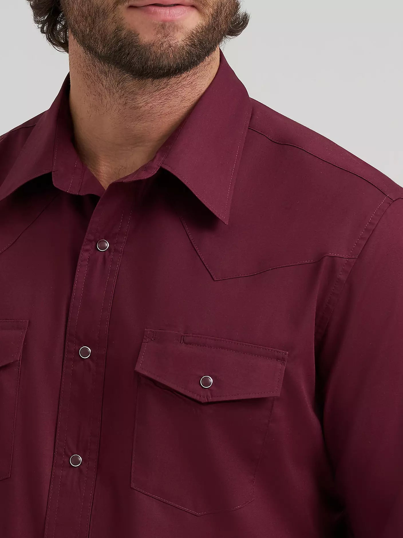 Wrangler Mens Long Sleeve Solid Broadcloth Western Snap Shirt - Burgundy