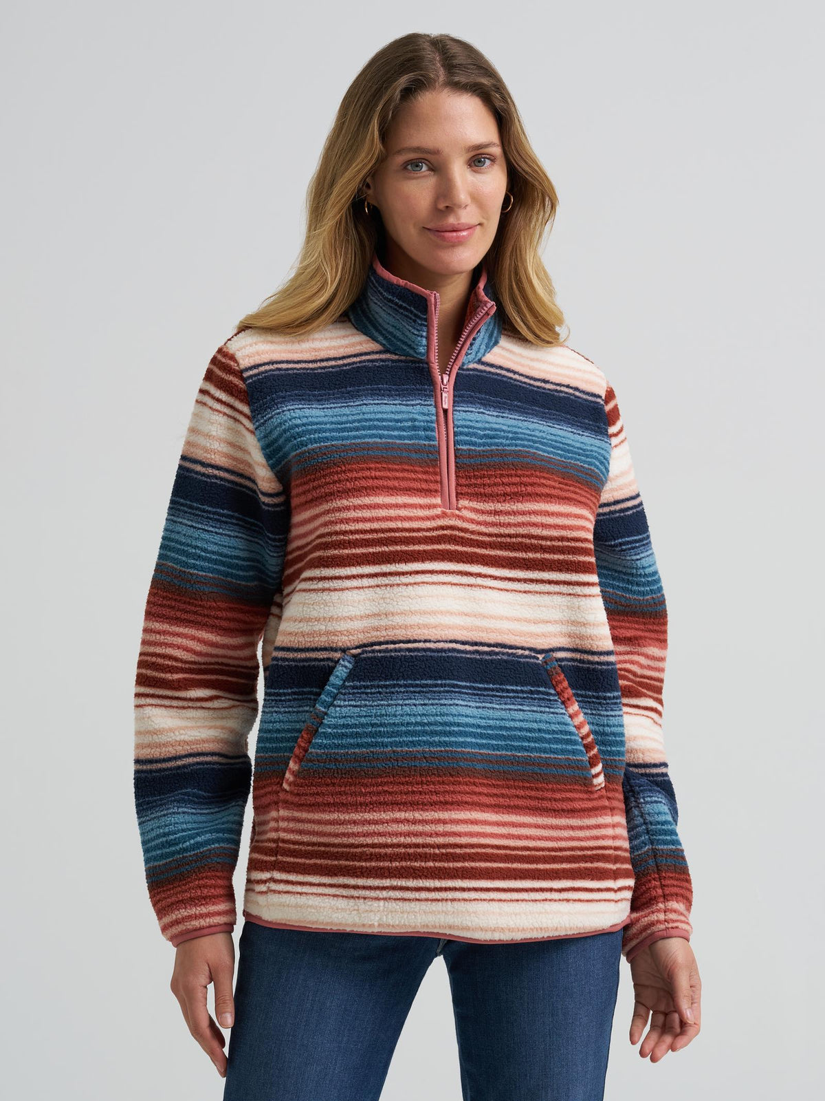 Wrangler Womens Retro Americana Sherpa Zip Pullover - Cream