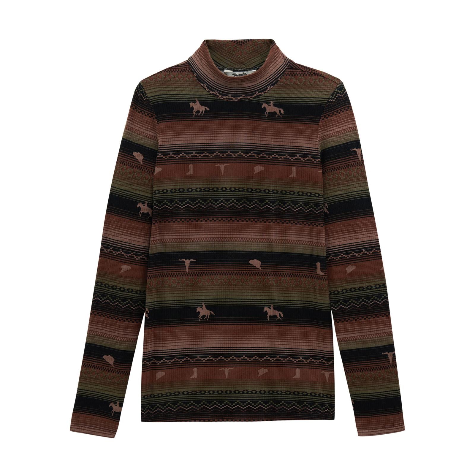 Wrangler Retro® Punchy Mock Neck Shirt - Brown - Large