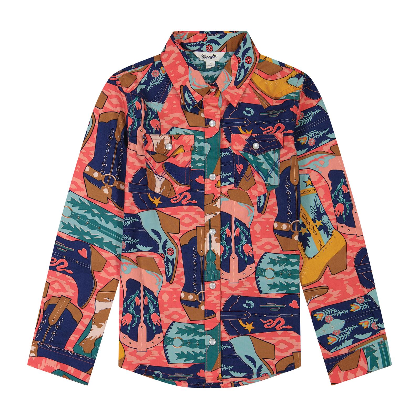 Wrangler Girls Long Sleeve Snap Shirt - Pink