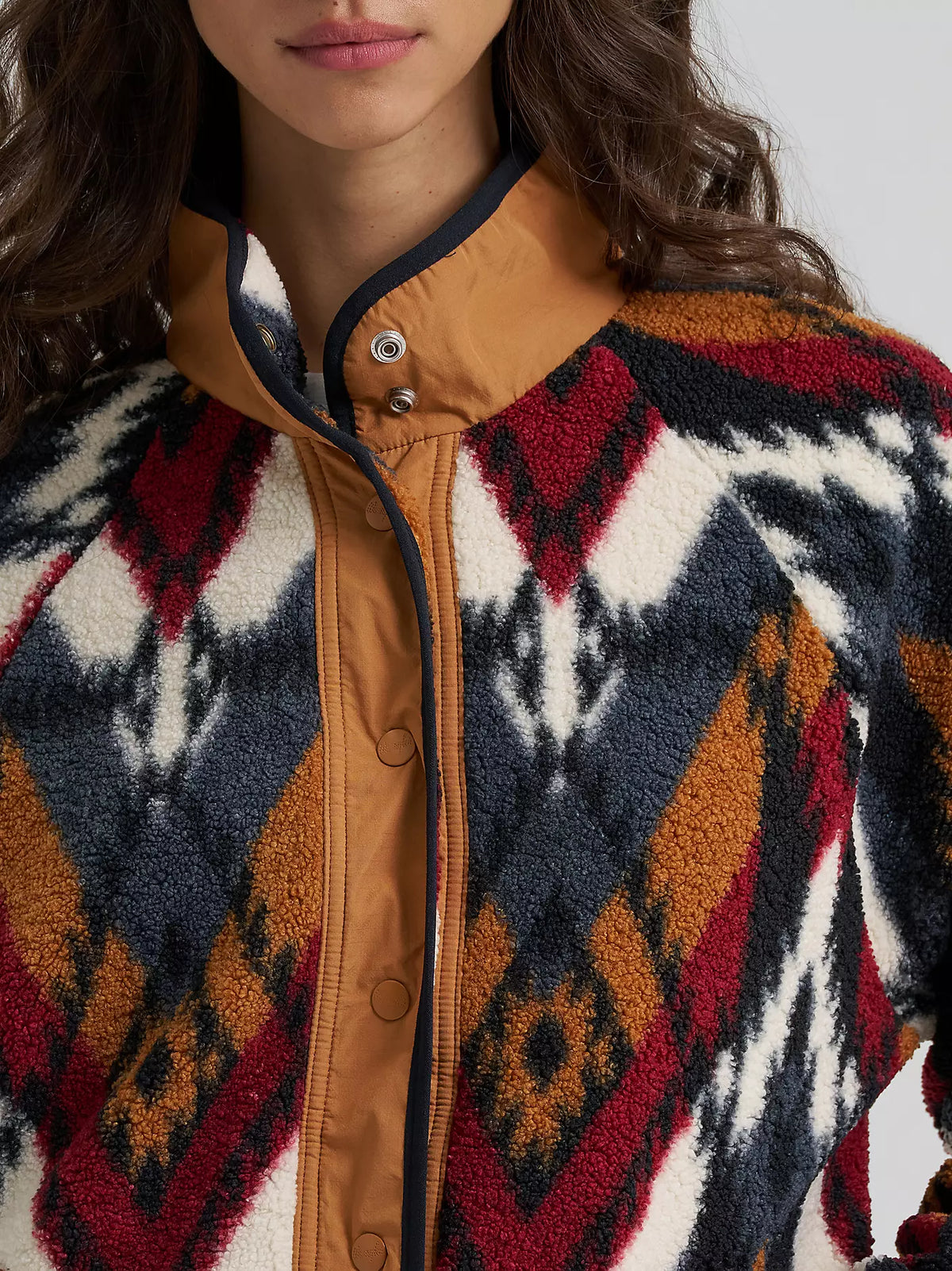 Wrangler Womens Hay Away Big Sky Sherpa Snap Jacket - Desert Chevron