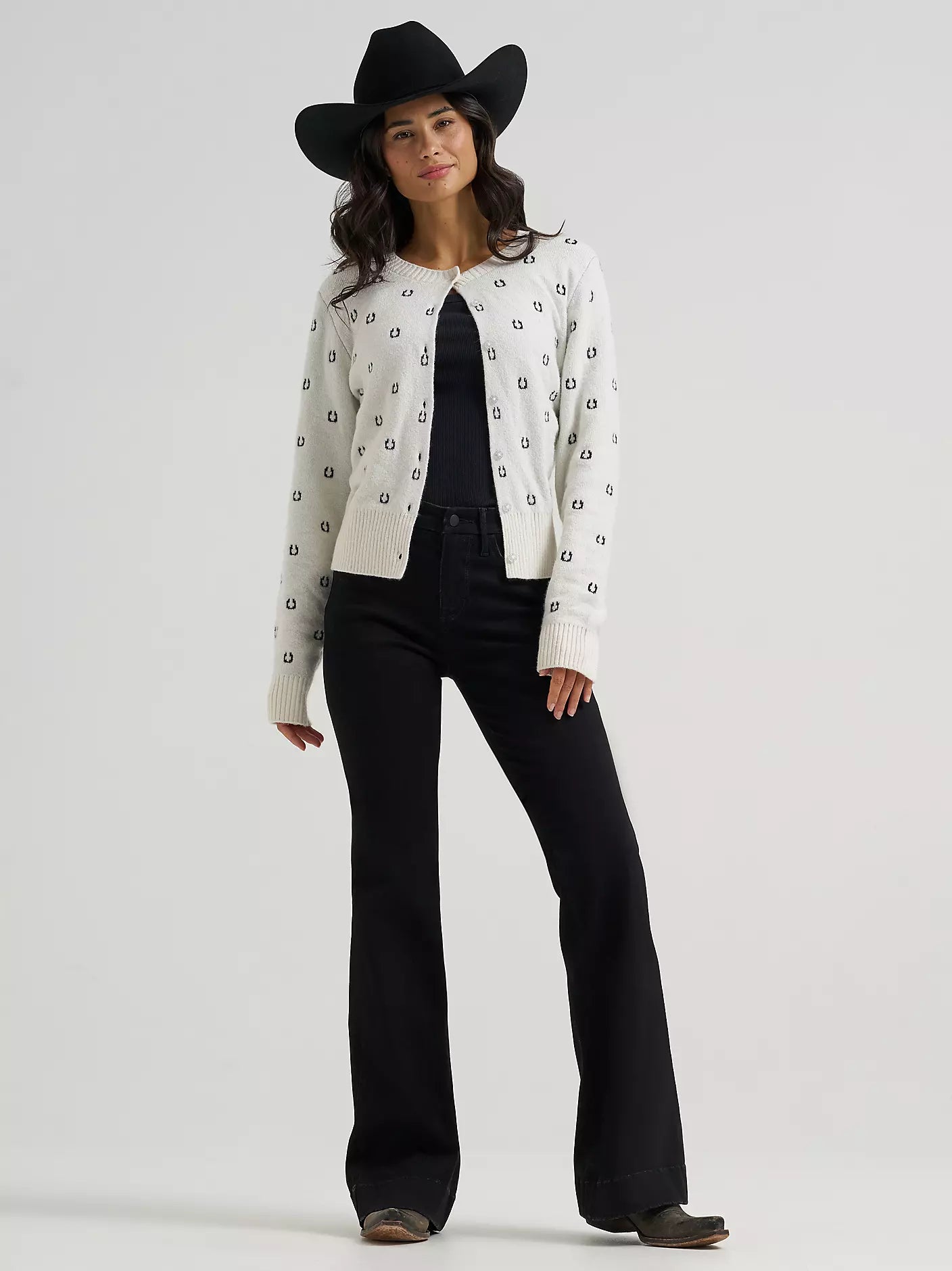 Wrangler Womens Western Fitted Cardigan Sweater - White