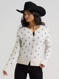 Wrangler Womens Western Fitted Cardigan Sweater - White