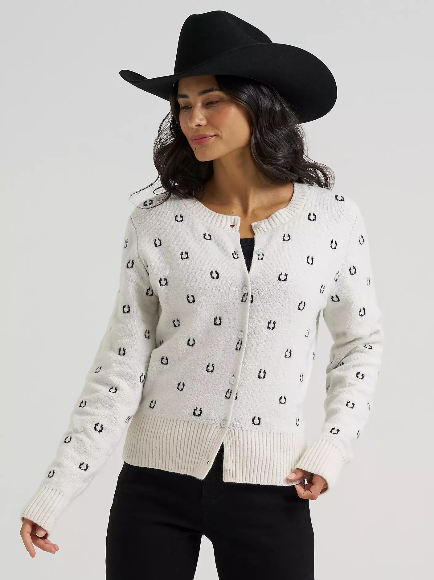 Wrangler Womens Western Fitted Cardigan Sweater - White