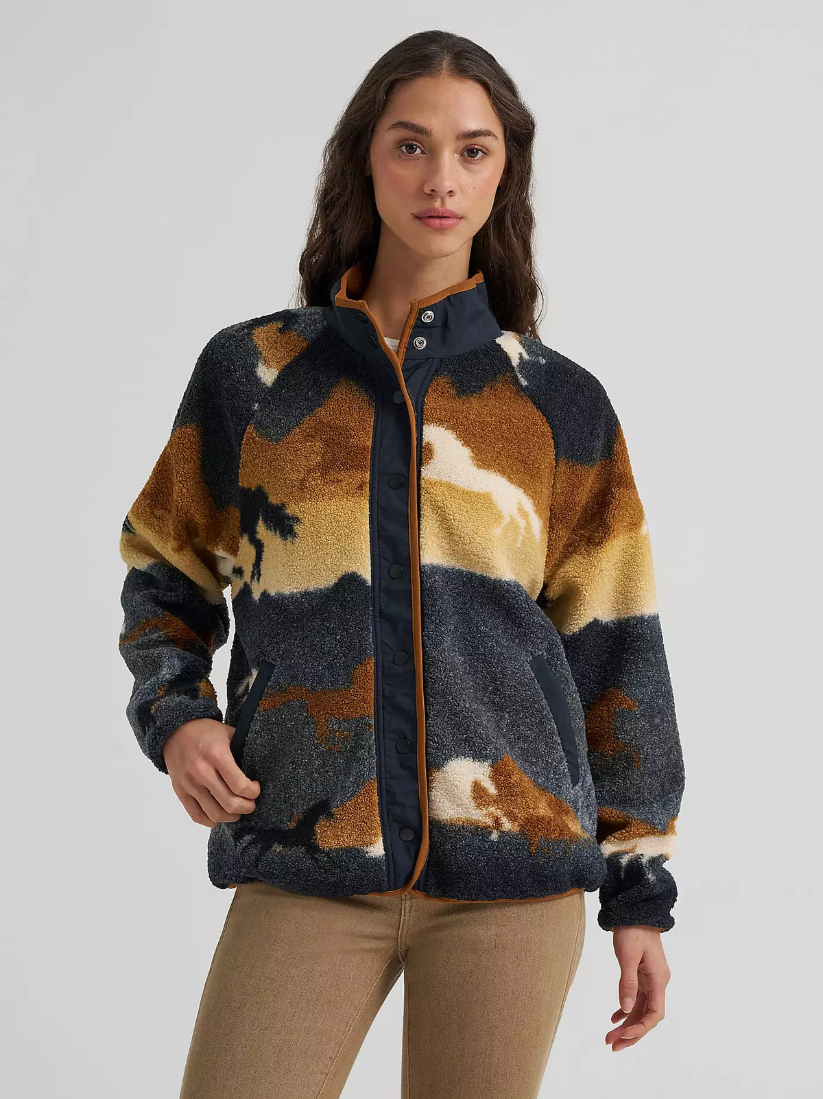 Wrangler Womens Hay Away Big Sky Sherpa Snap Jacket - Desert Tapestry