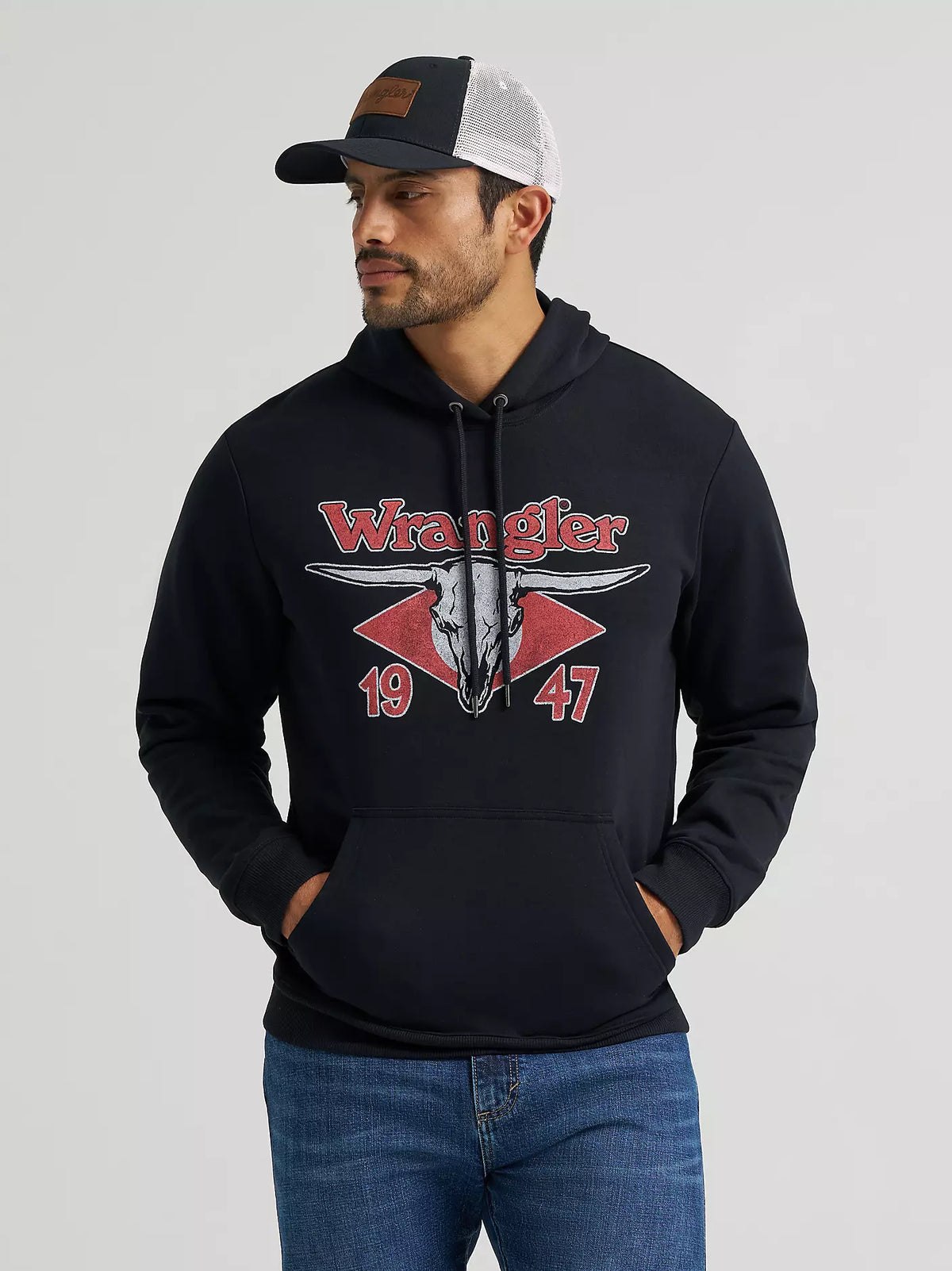 Wrangler Mens Longhorn 47 Graphic Pullover Hoodie- Black