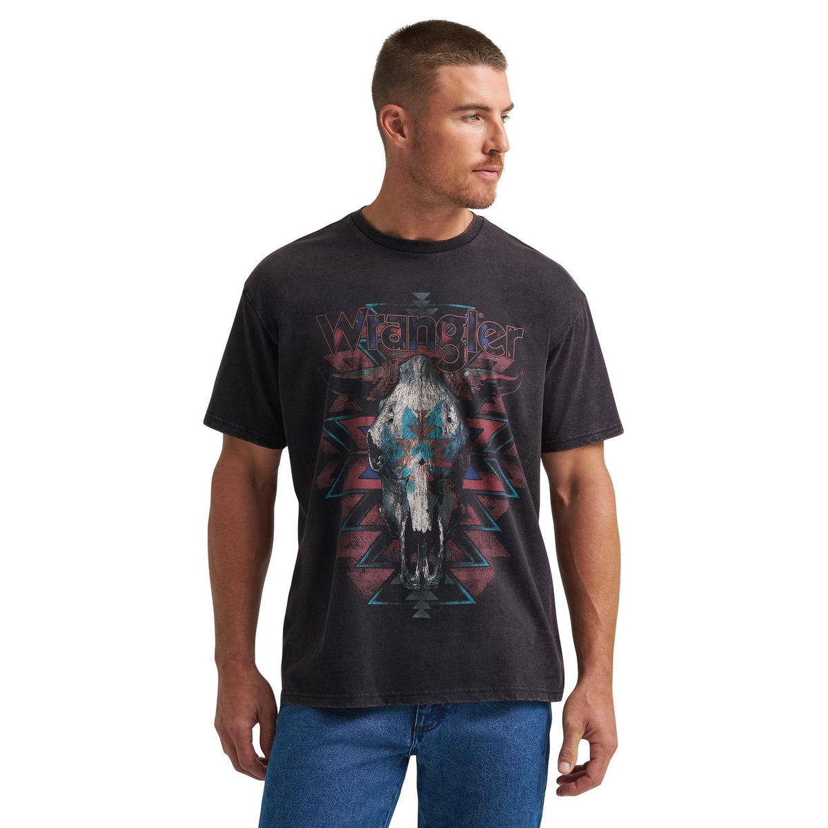 Wrangler Mens  Graphic Short Sleeve T-Shirt - Vintage Fit - Black Beauty