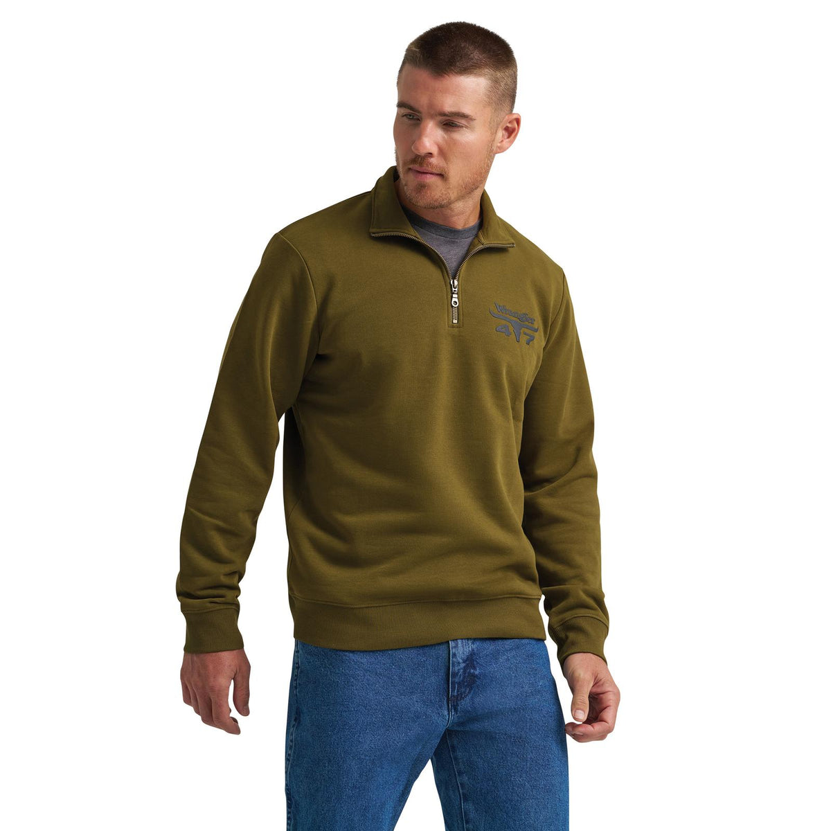 Wrangler Mens 1/4 Zip Fleece Pullover - Regular Fit - Dark Olive