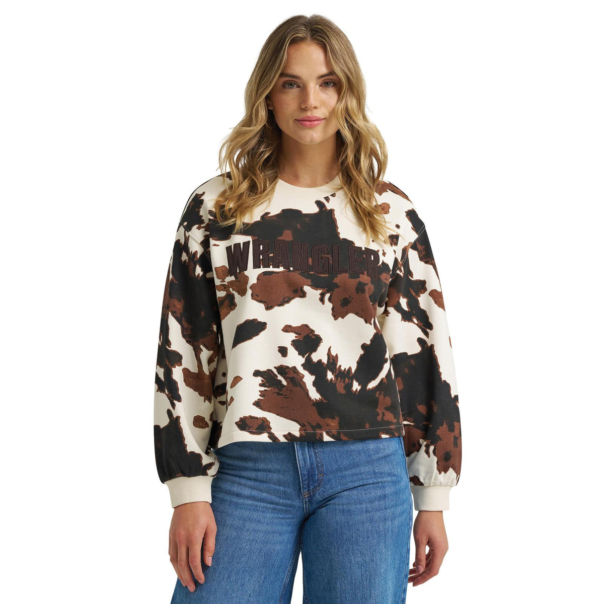 Wrangler Womens  Crew Fleece - Oversized Fit - Cow Print