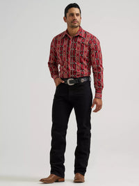 Wrangler Mens Checotah Dress Western Long Sleeve Shirt - Classic Fit - Red
