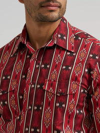 Wrangler Mens Checotah Dress Western Long Sleeve Shirt - Classic Fit - Red