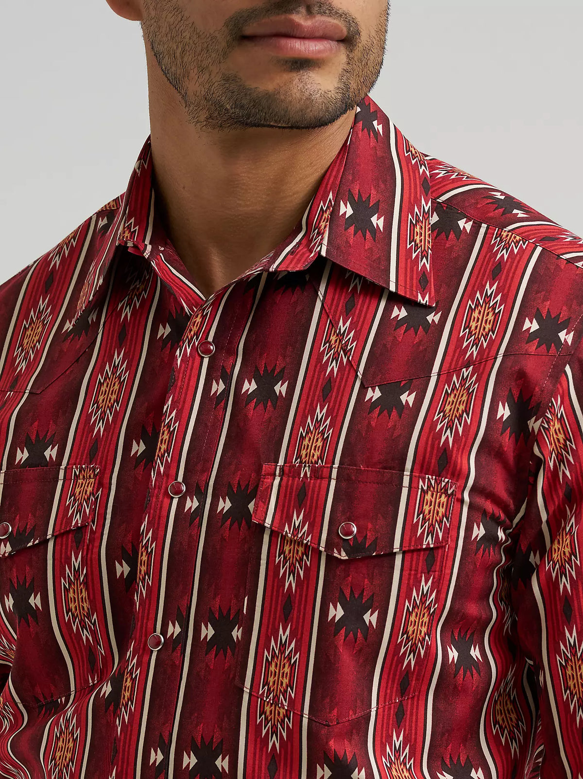 Wrangler Mens Checotah Dress Western Long Sleeve Shirt - Classic Fit - Red