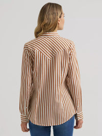 Wrangler Womens Olivia Western Slim Snap Shirt - Caramel Stripe
