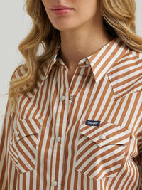 Wrangler Womens Olivia Western Slim Snap Shirt - Caramel Stripe