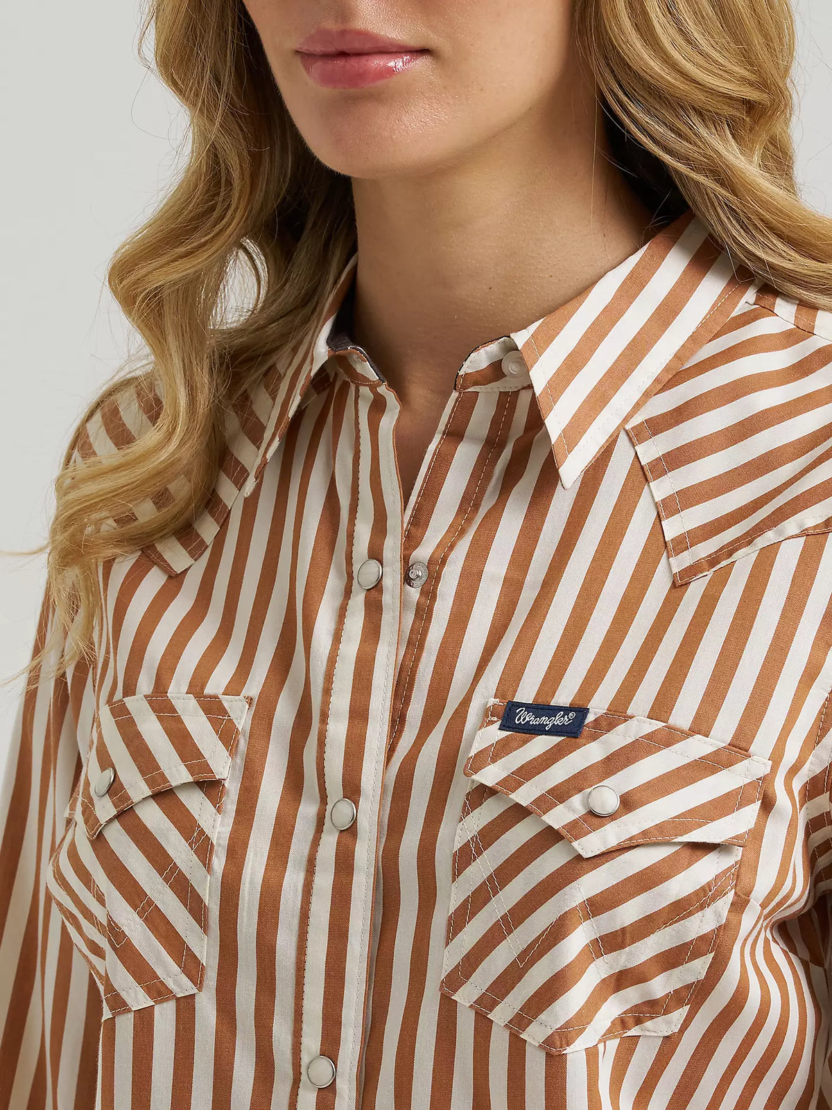 Wrangler Womens Olivia Western Slim Snap Shirt - Caramel Stripe
