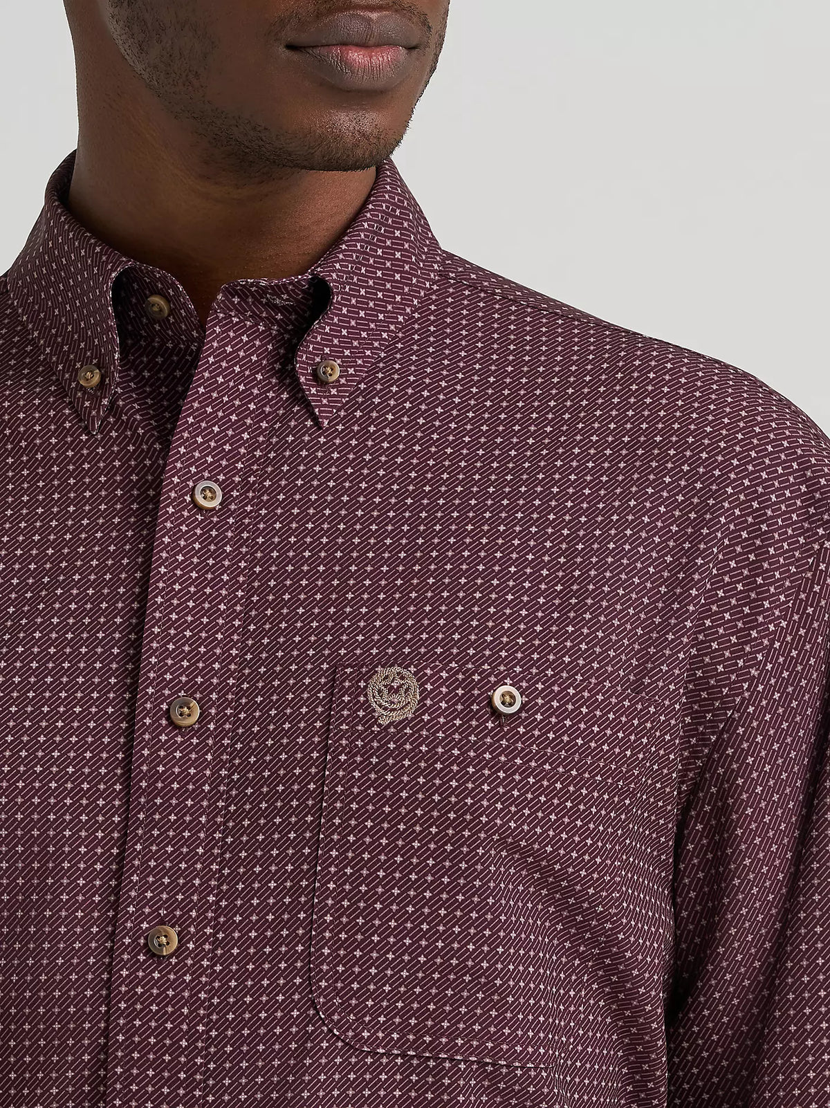 Wrangler Mens George Strait™ Performance Button Down Shirt - Wine Cross