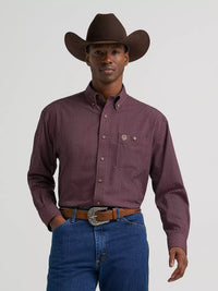 Wrangler Mens George Strait™ Performance Button Down Shirt - Wine Cross