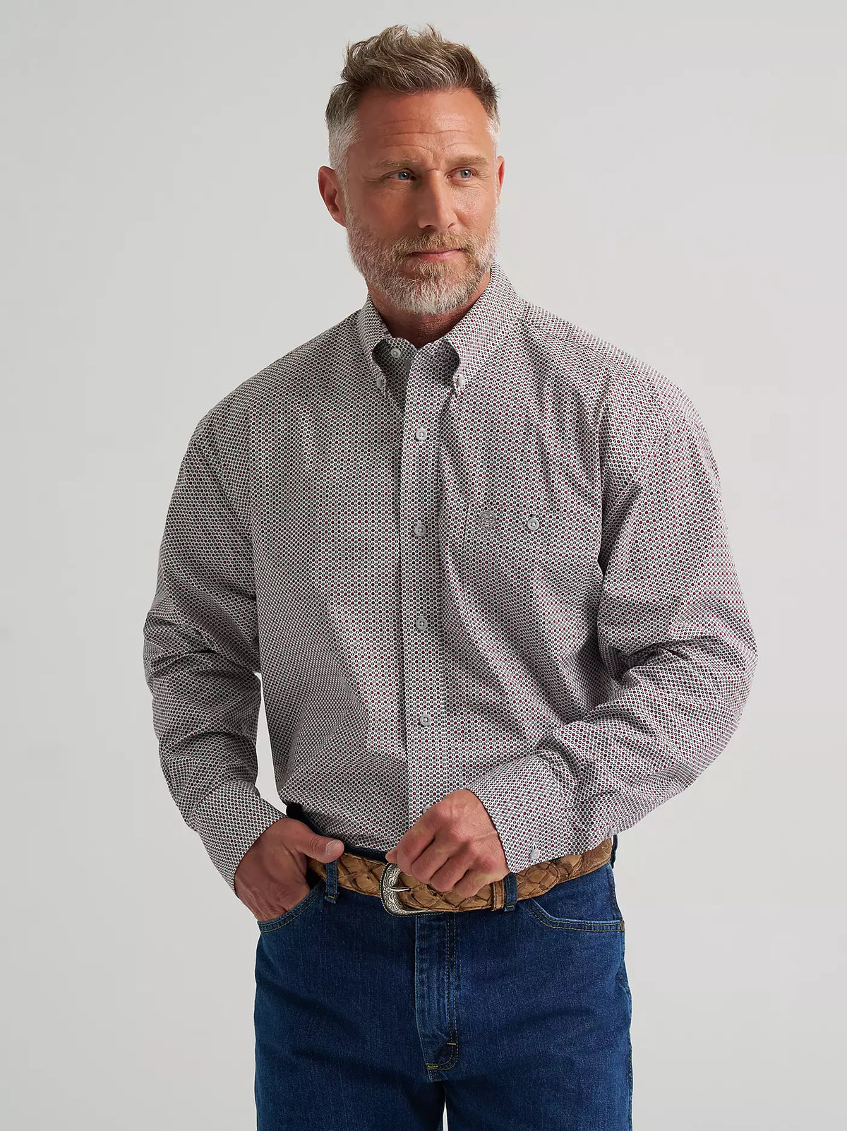 Wrangler Mens George Strait™ Long Sleeve Button Down One Pocket Shirt - Grey Spur