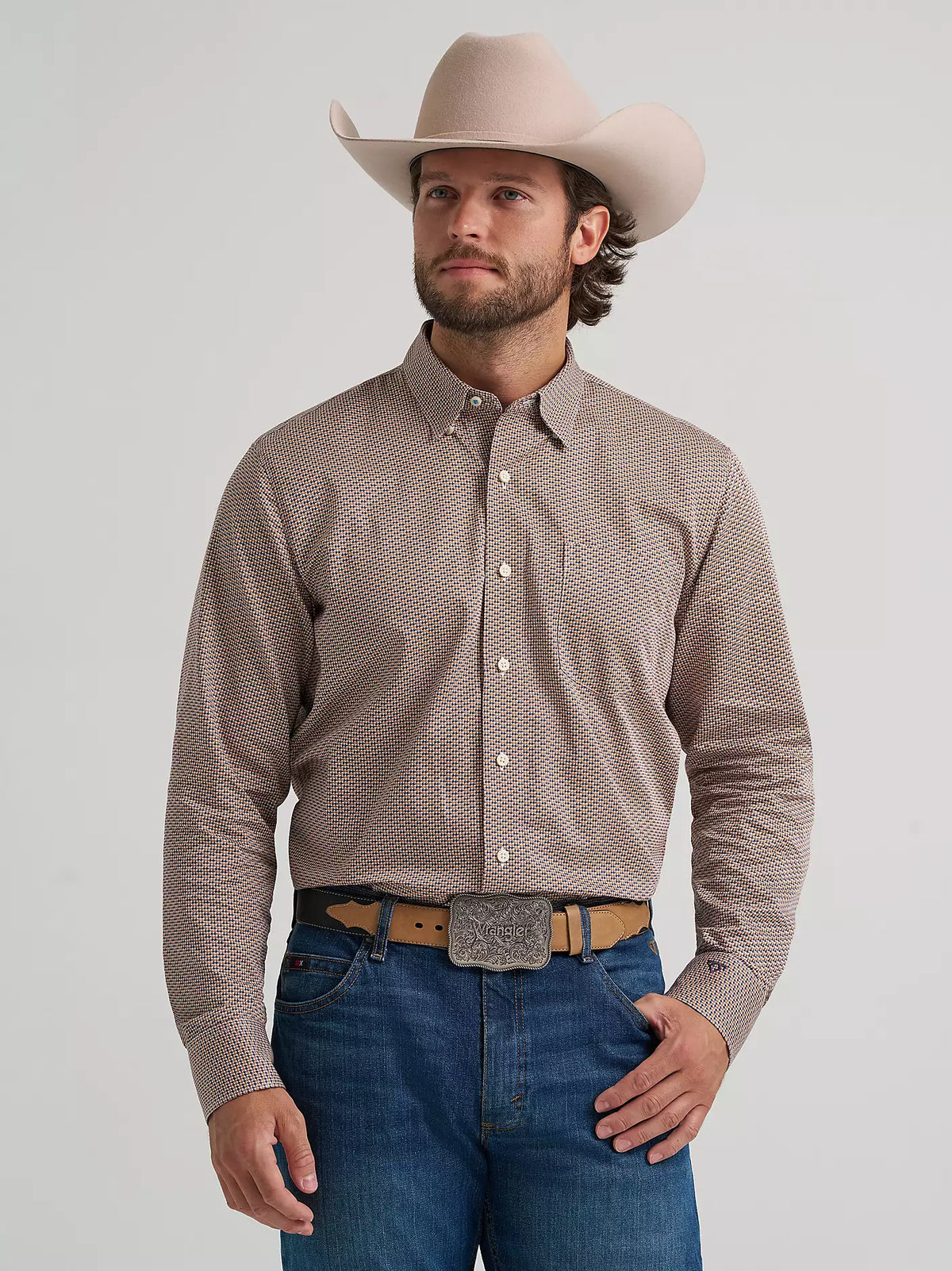 Wrangle Mens Cody Johnson One Pocket Button Down Shirt - Waterline Speckle