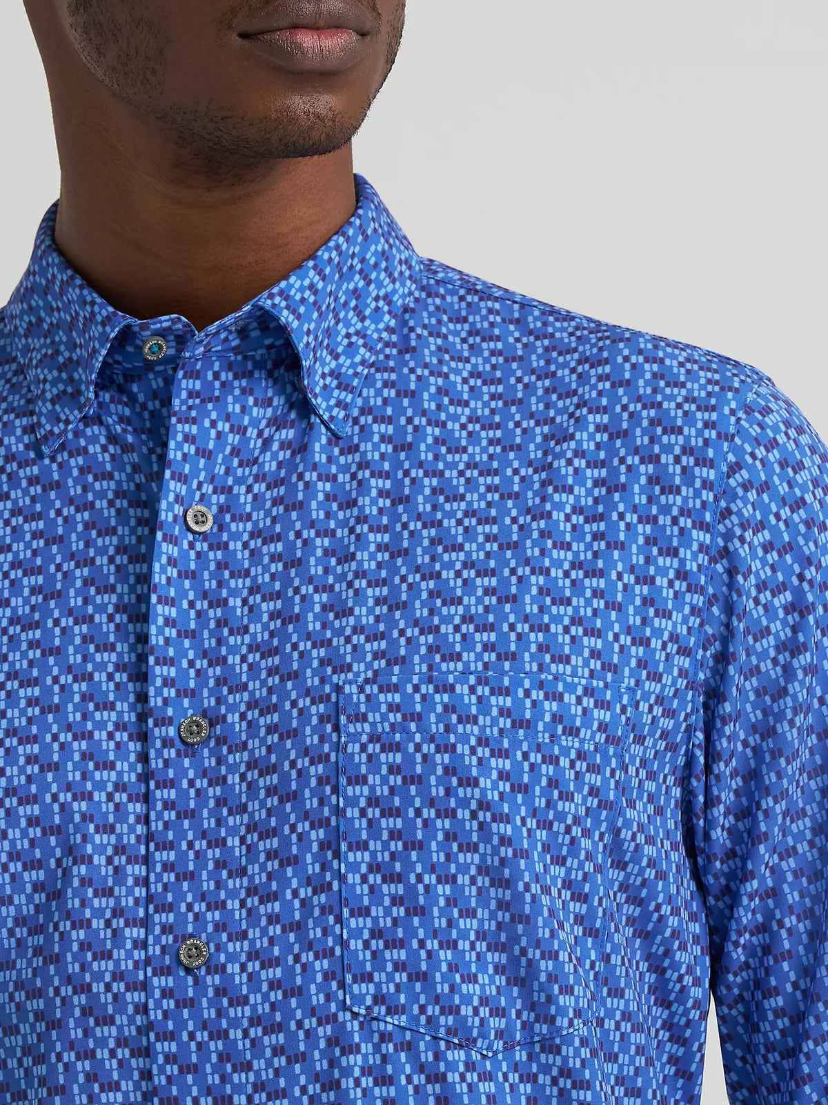 Wrangler Mens Cody Johnson Performance Button Down Shirt - Blue Canyon