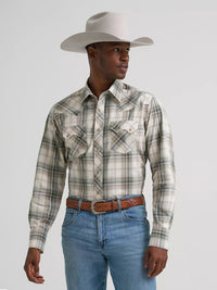 Wrangler Mens Retro Long Sleeve Sawtooth Snap Pocket Western Shirt - Olive Toast