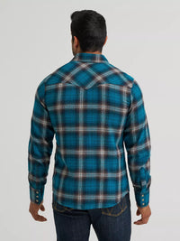 Wrangler Mens Retro® Long Sleeve Flannel Western Snap Plaid Shirt - Stormy Blue