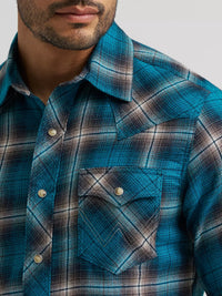 Wrangler Mens Retro® Long Sleeve Flannel Western Snap Plaid Shirt - Stormy Blue