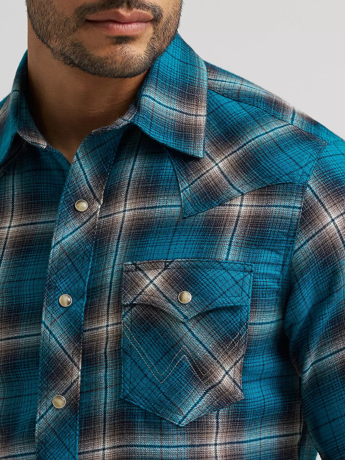 Wrangler Mens Retro® Long Sleeve Flannel Western Snap Plaid Shirt - Stormy Blue