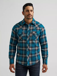 Wrangler Mens Retro® Long Sleeve Flannel Western Snap Plaid Shirt - Stormy Blue