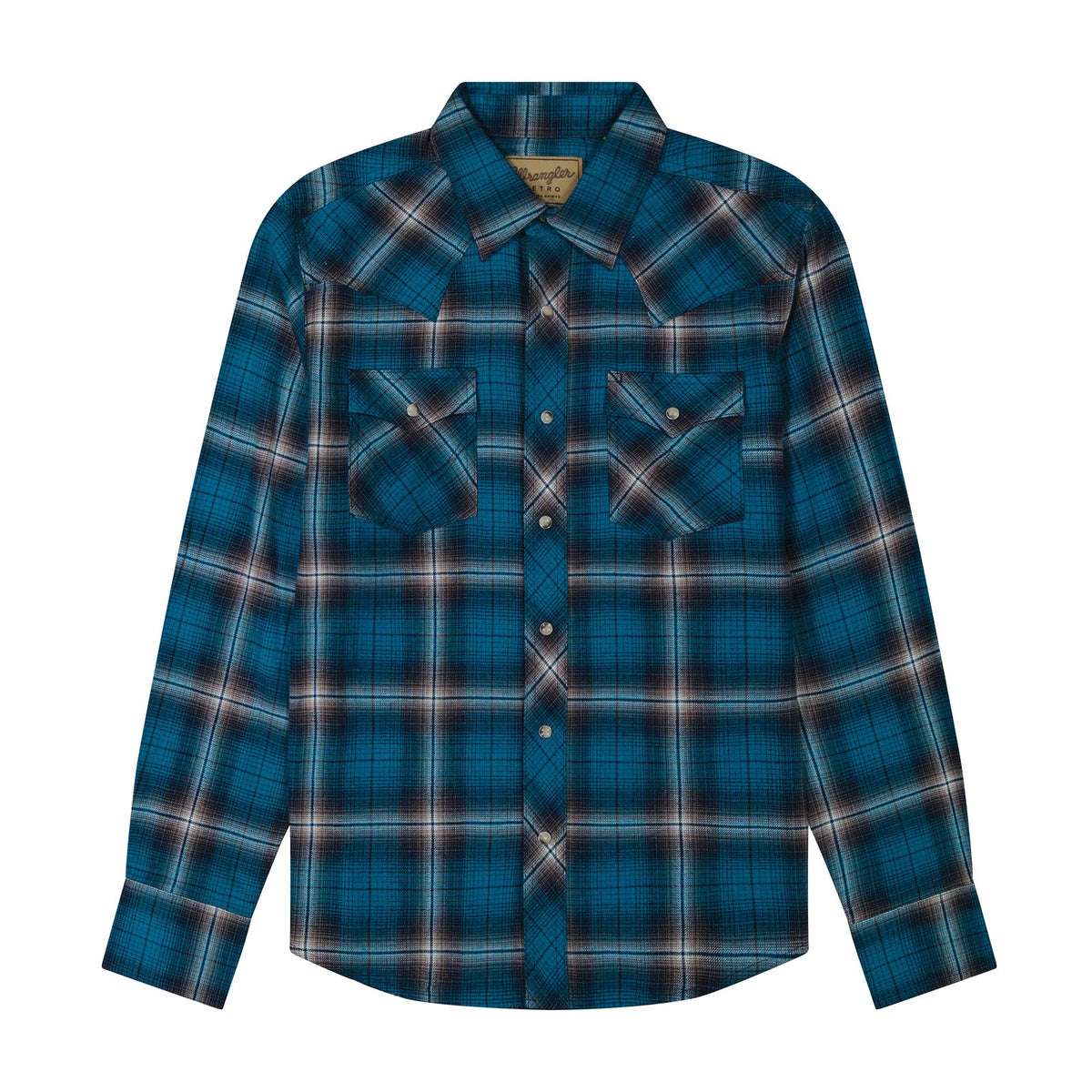 Wrangler Mens Retro Flannel Long Sleeve Shirt - Snaps - Blue