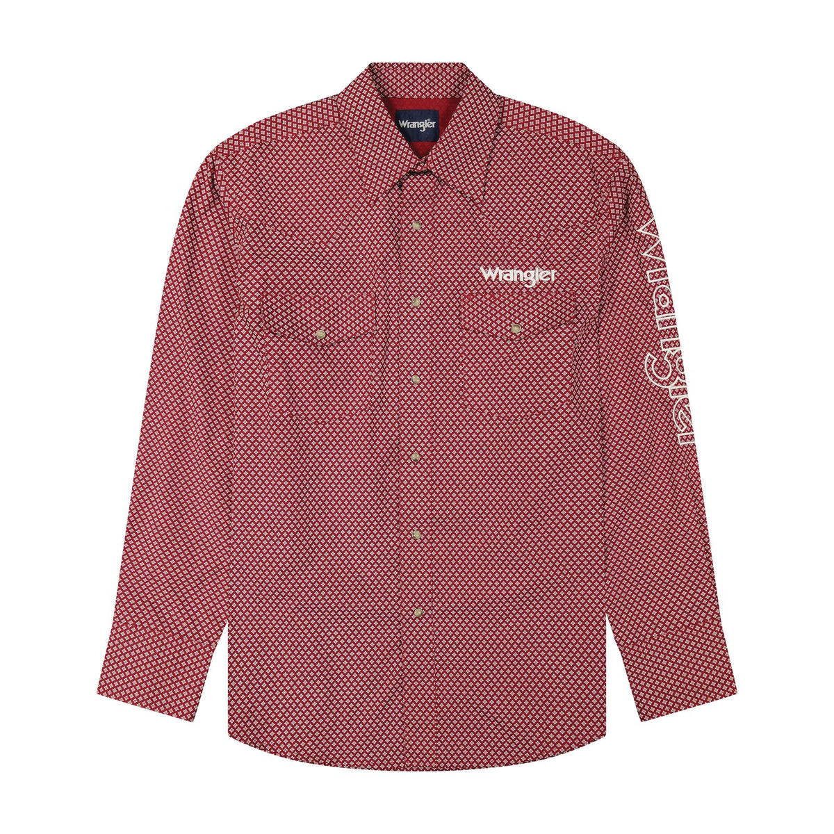 Wrangler Long Sleeve Logo Shirt - Classic Fit - Snaps - Red