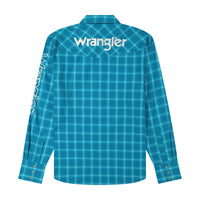 Wrangler Mens  Long Sleeve Logo Shirt - Classic Fit - Snaps - Aqua