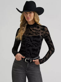 Wrangler Womens Sheer Mock Neck Top - Black