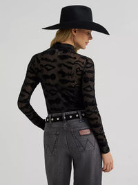 Wrangler Womens Sheer Mock Neck Top - Black