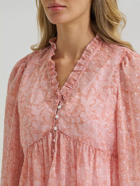 Wrangler Womens Sheer Juliet Blouse - Pink